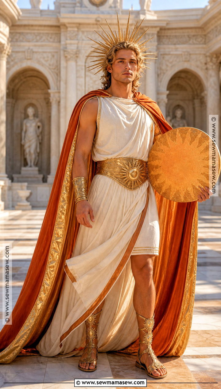 Helios Greek God Costume With Gold Sun Crown - 30 greek gods costume ideas