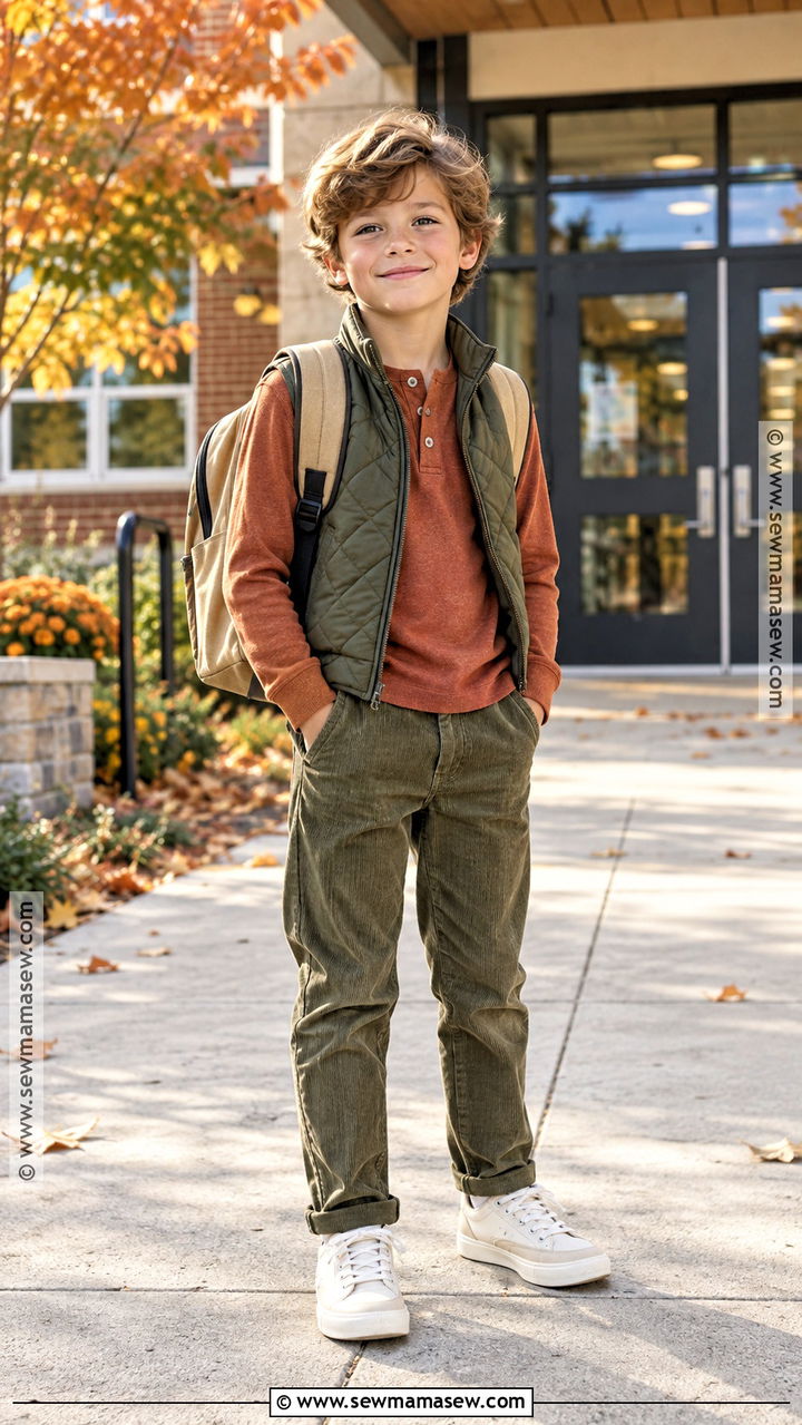 Henley Back To School Shirt With Corduroy Pants - 20 Back To School Shirts for Kids