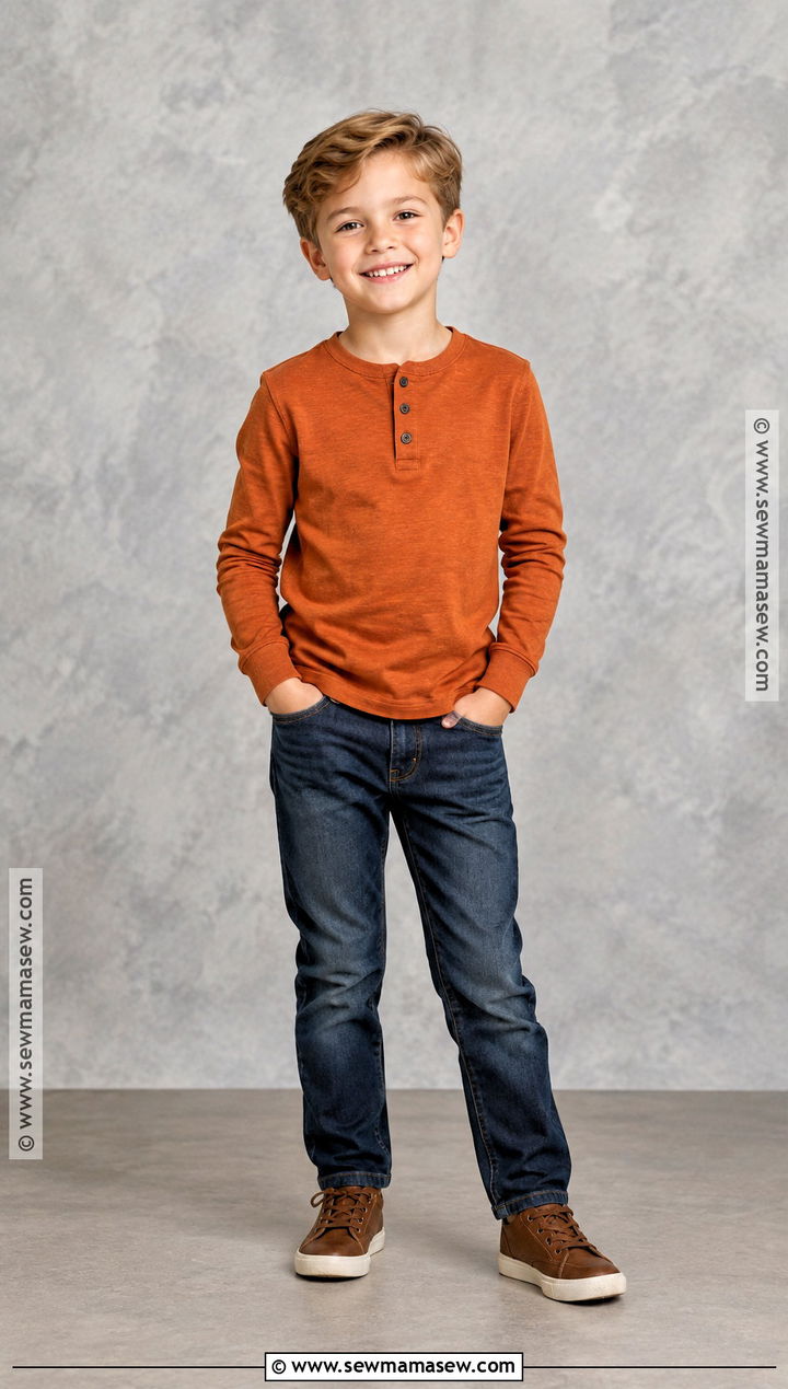 Henley Shirt And Dark Jeans Fall Picture Day Outfit - 25 fall picture day outfits for kids