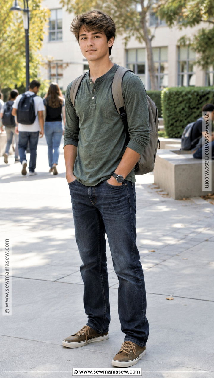 Henley Shirt And Dark Jeans Outfit For High School Boys - 20 Back To School Outfits Boys High School