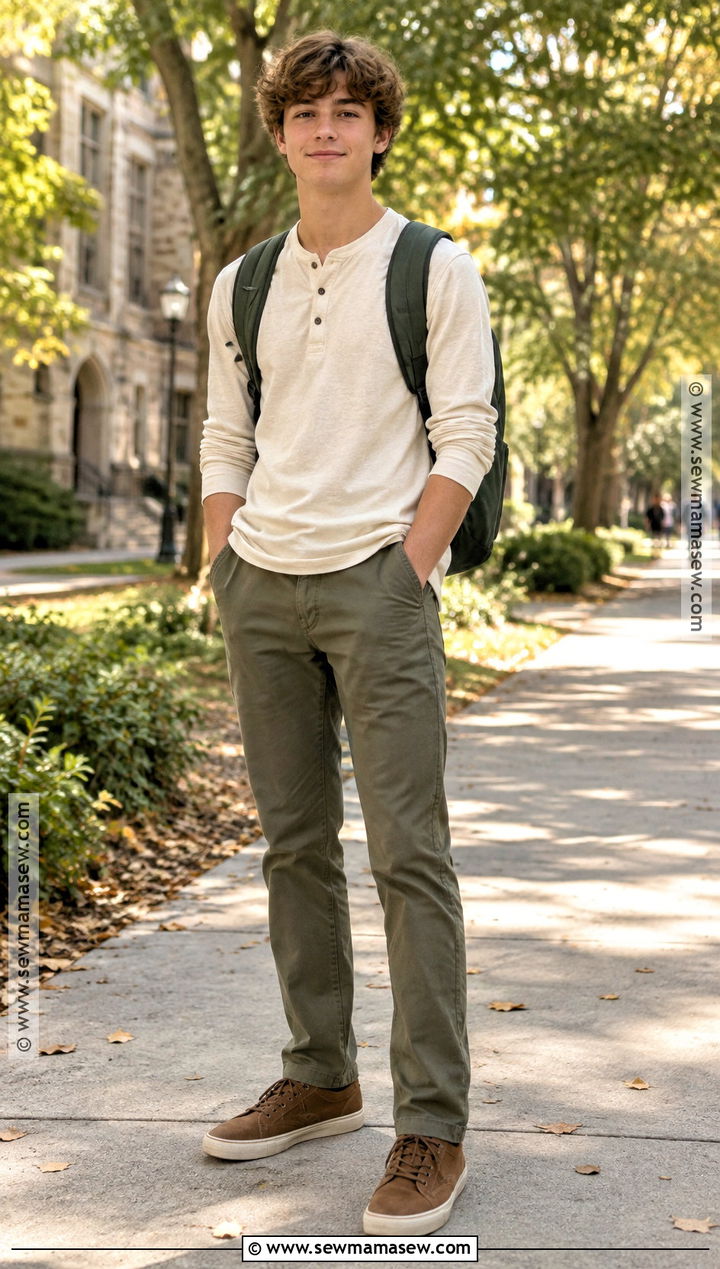 Henley Shirt And Olive Pants School Outfit - 20 back to school boy outfits