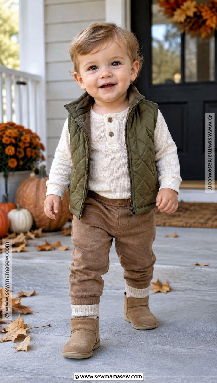 Henley Shirt and Quilted Vest - 15 first thanksgiving outfit ideas for boys