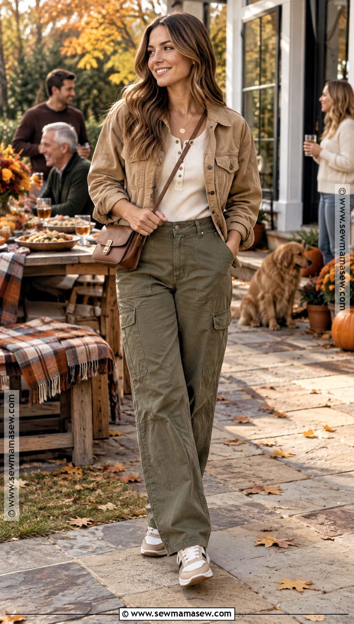 Henley Top And Cargo Pants Thanksgiving Outfit - 25 Comfy Thanksgiving Outfit Ideas