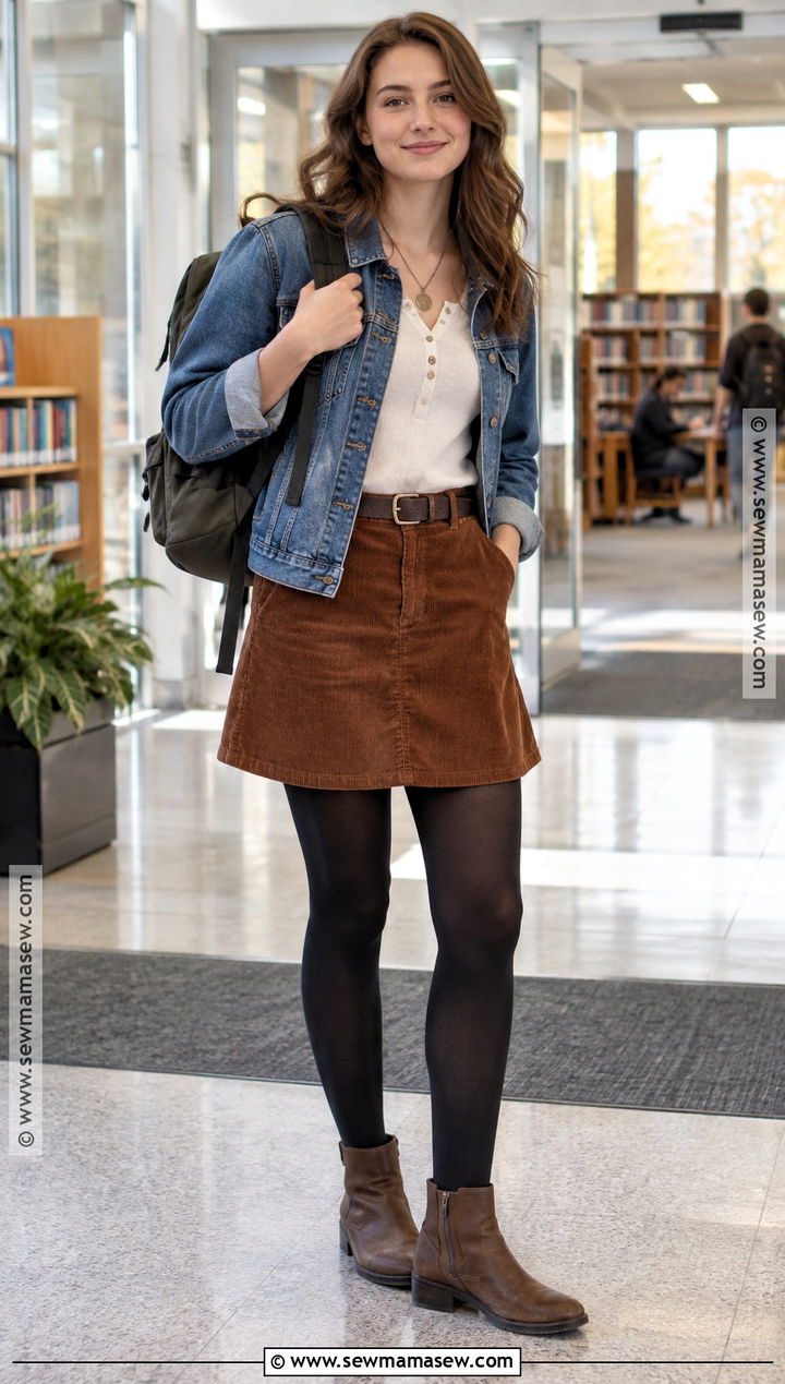 Henley Top And Corduroy Skirt School Outfit - 25 cute outfits for school fall