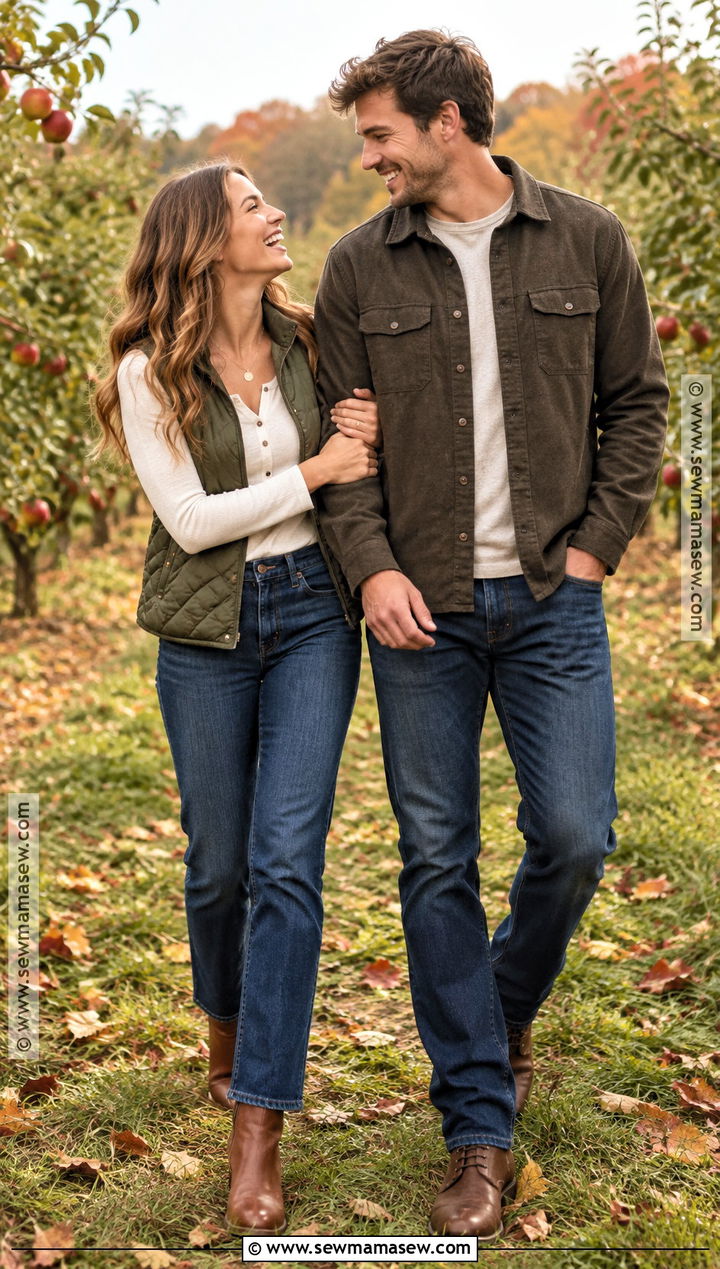 Henley Top And Dark Jeans Fall Engagement Outfit - 15 casual engagement pictures outfits fall
