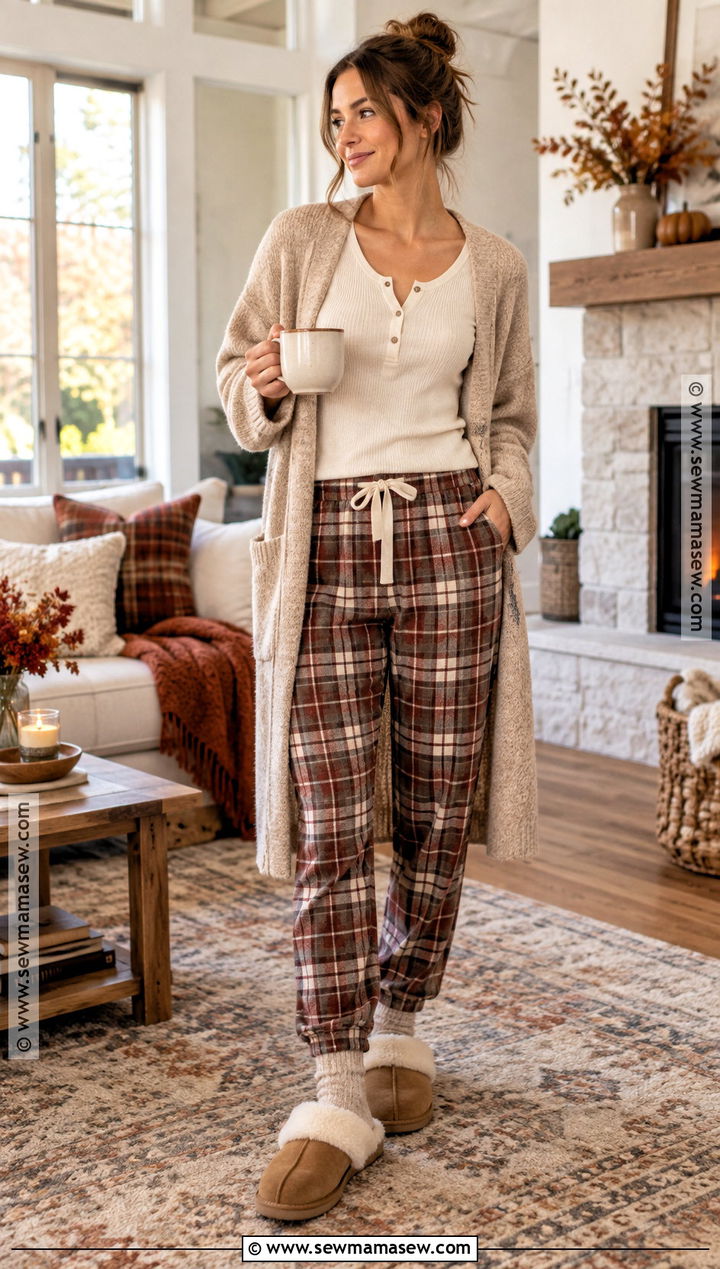 Henley Top And Plaid Pajama Pants - 20 Fall Pjs Aesthetic Ideas