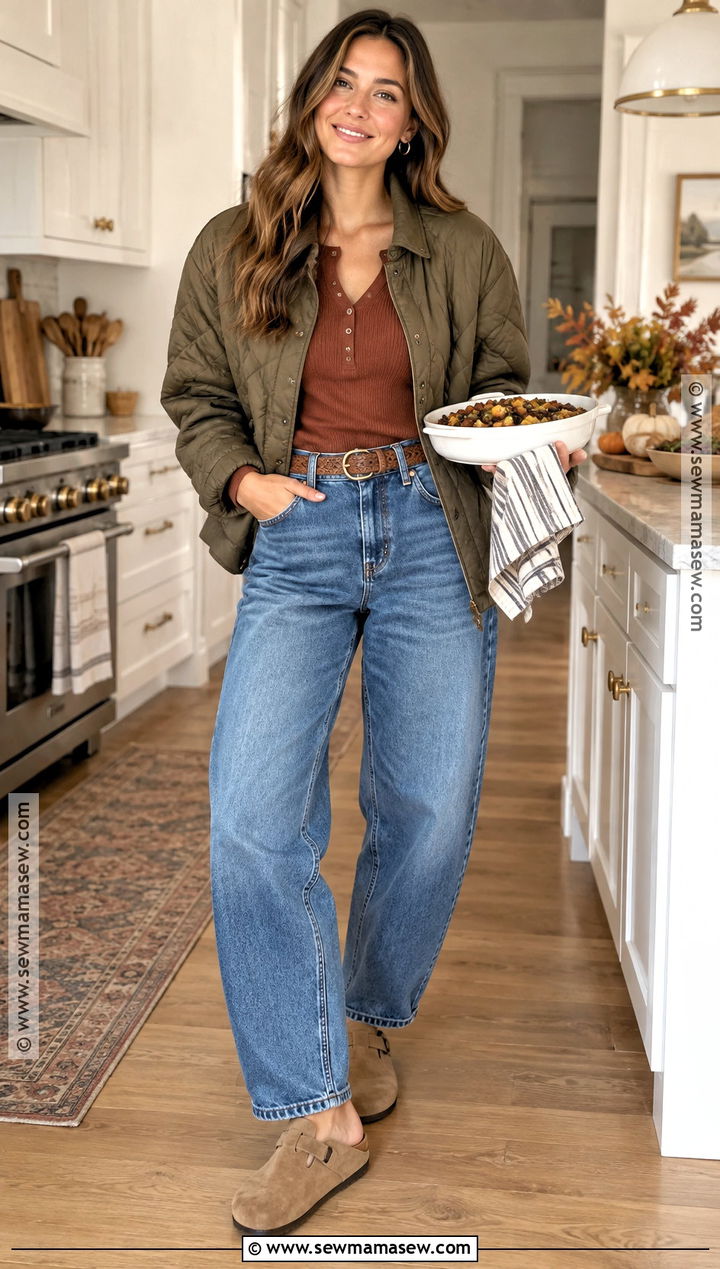 Henley Top And Relaxed Jeans Friendsgiving Outfit - 25 friendsgiving outfits
