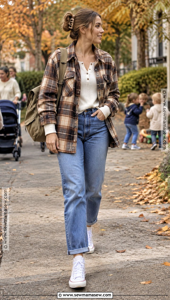 Henley Top And Relaxed Jeans Nanny Outfit - 15 nanny outfit ideas fall