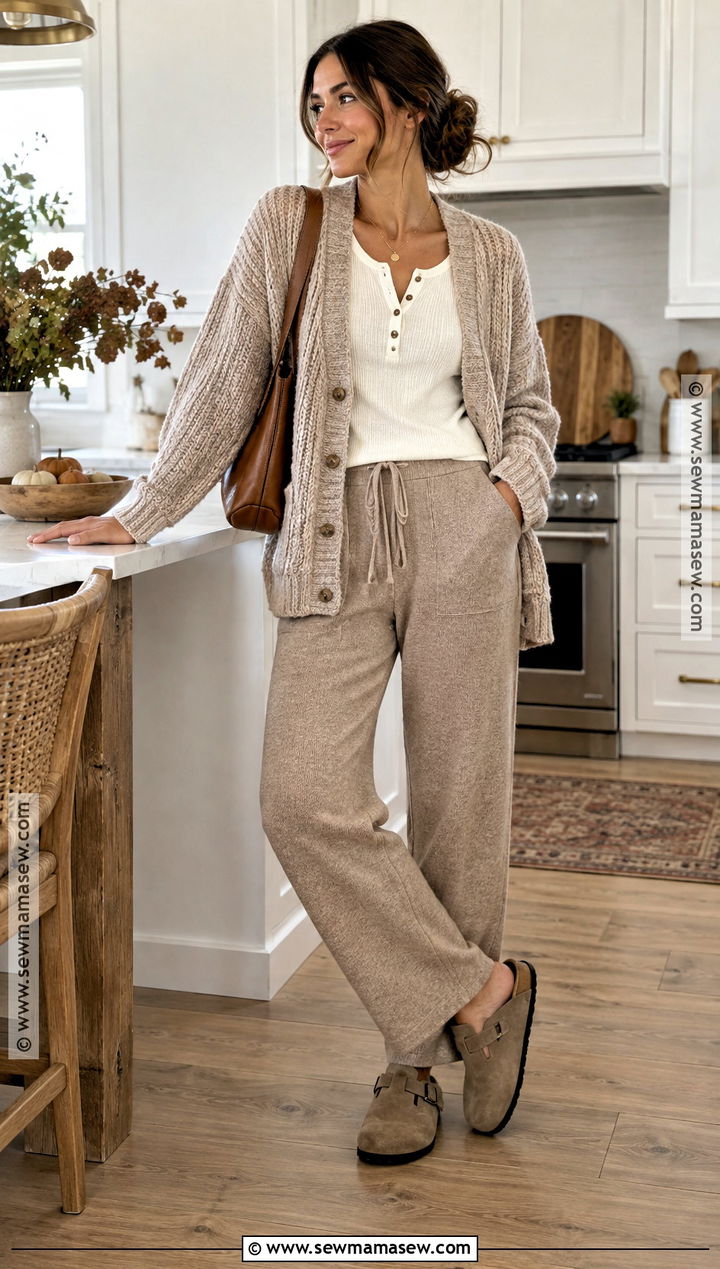 Henley Top And Soft Knit Pants Outfit - 25 fall lounge outfits