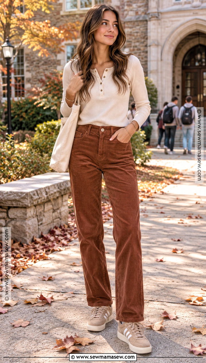 Henley Top With Corduroy Pants - 15 Cute Tops For Back To School