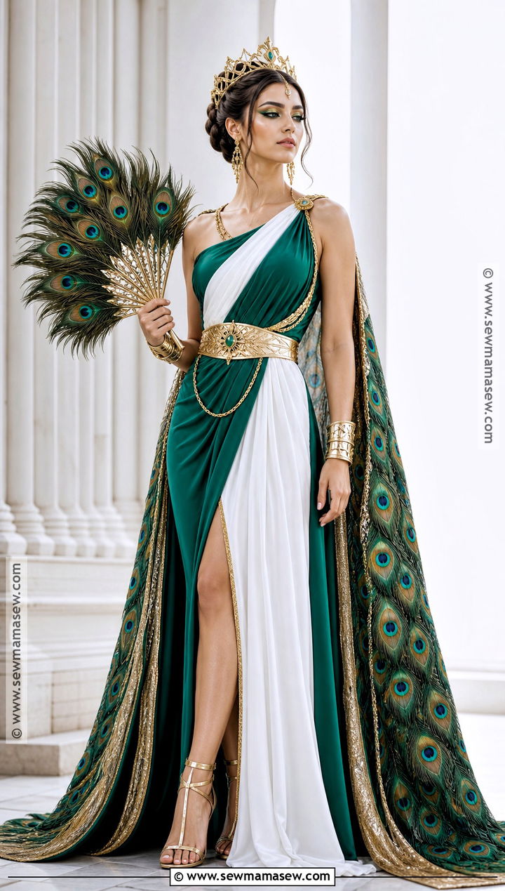 Hera Greek Goddess Costume With Peacock Cape - 30 greek gods costume ideas