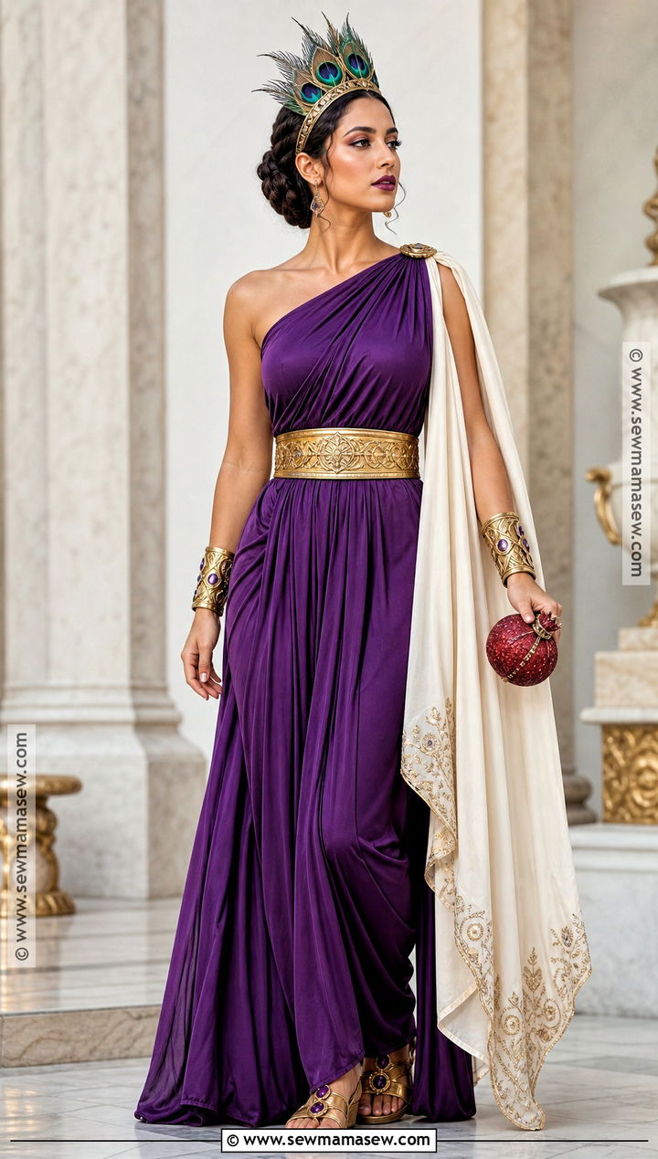 Hera Greek Goddess Costume With Peacock Crown - 30 greek godesses costume halloween ideas