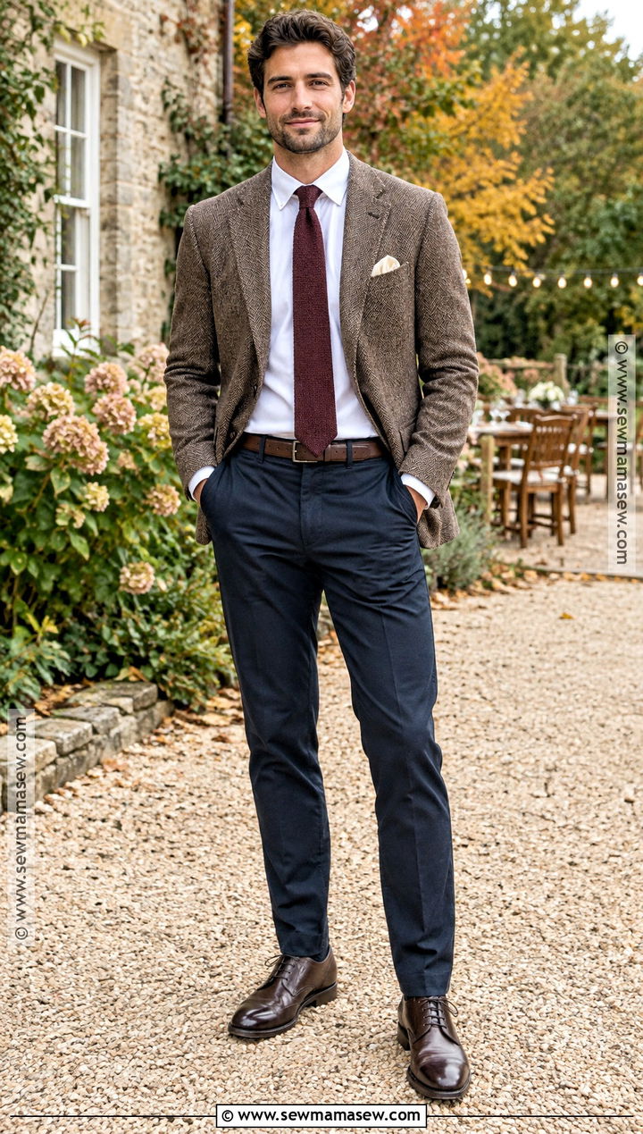 Herringbone Blazer Fall Wedding Attire - 20 mens fall wedding attire ideas