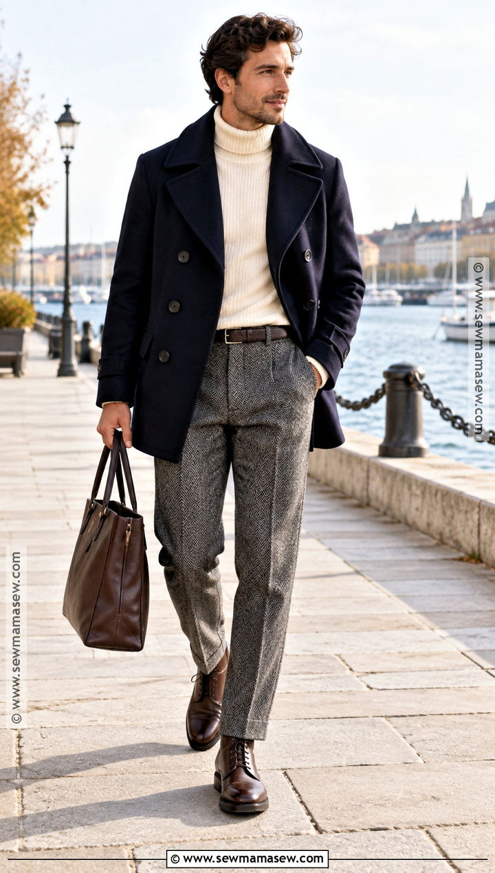 Herringbone Pants With Peacoat - 15 Autumn Pants for Men