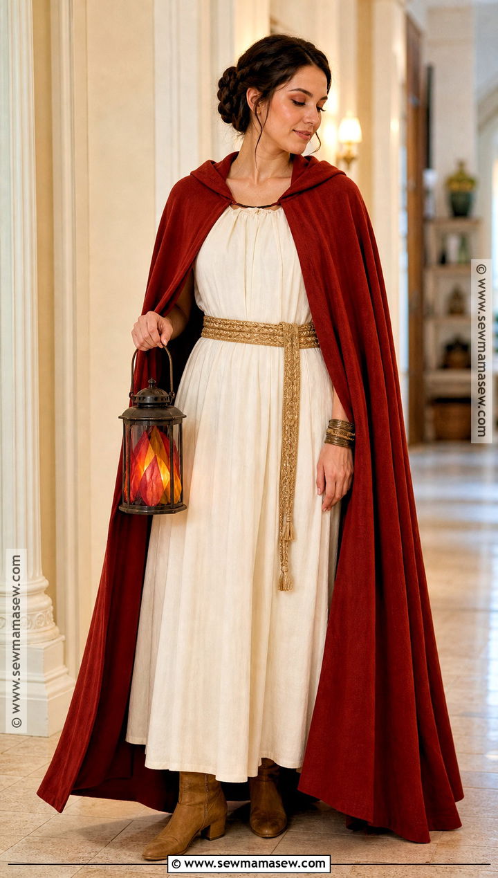 Hestia Greek Goddess Costume With Red Hooded Cape - 30 greek gods costume ideas