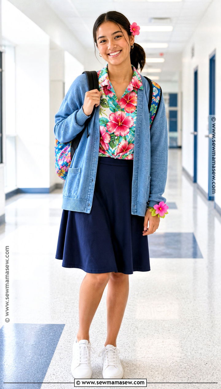 Hibiscus Print School Outfit - 30 hawaiian dress up day school ideas