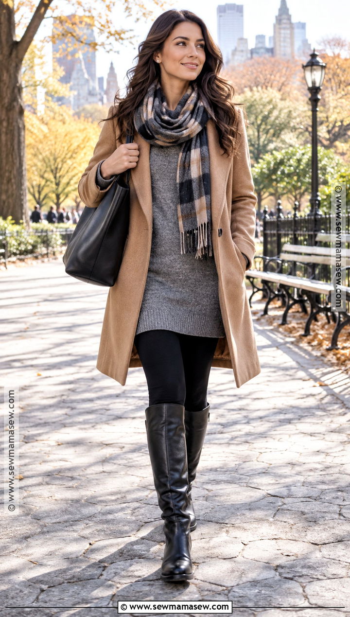 High Boots With Leggings And Long Coat - 20 high boots outfit fall