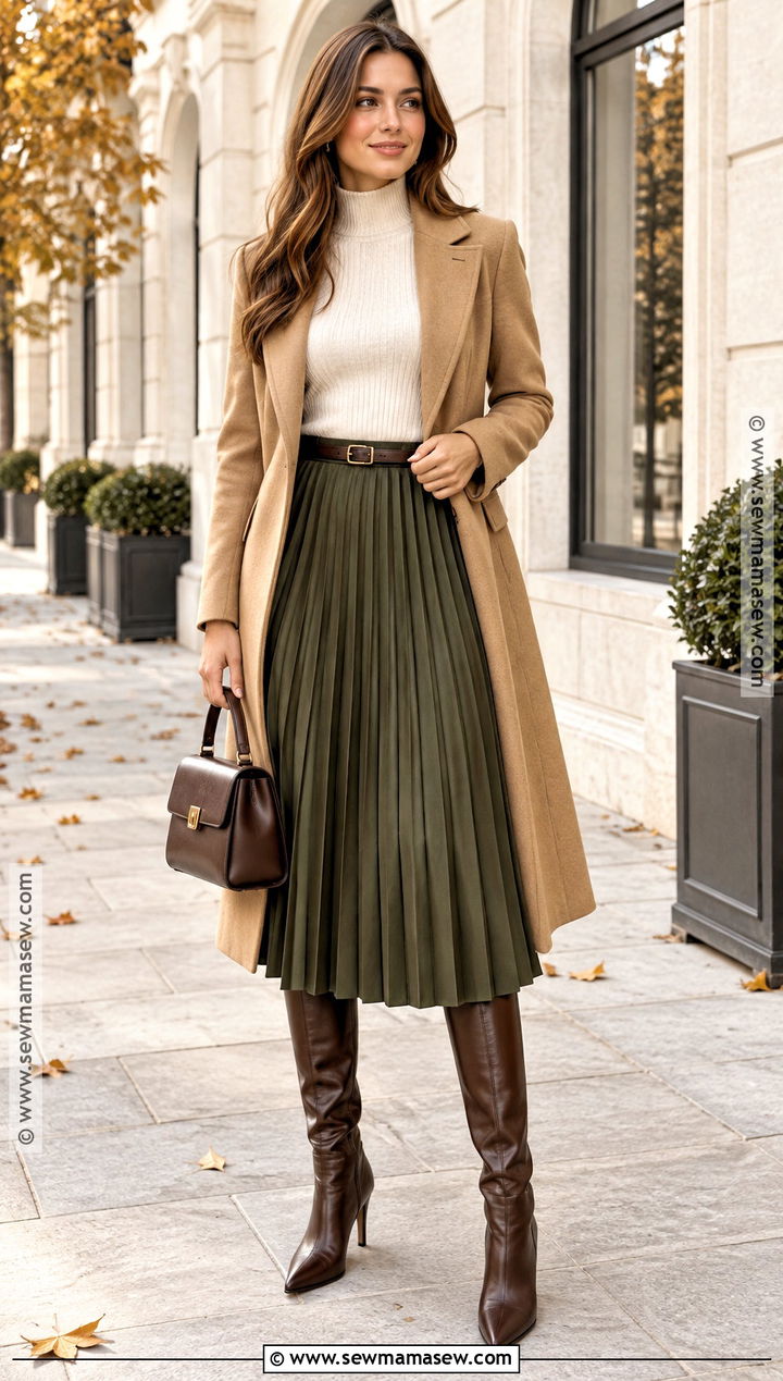 High Boots With Pleated Midi Skirt - 20 high boots outfit fall