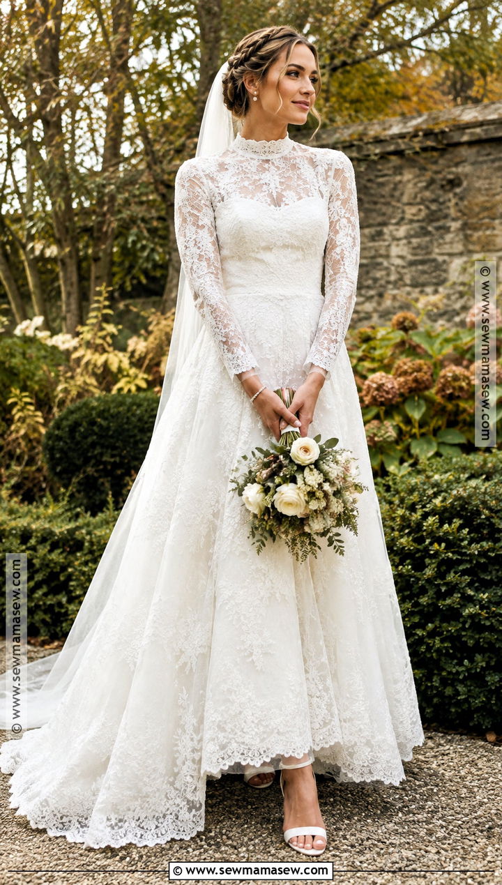 High Neck A Line Wedding Dress - 15 A Line Fall Wedding Dress Ideas