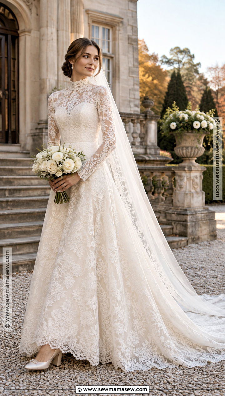 High Neck Autumn Wedding Dress - 20 wedding dress autumn ideas