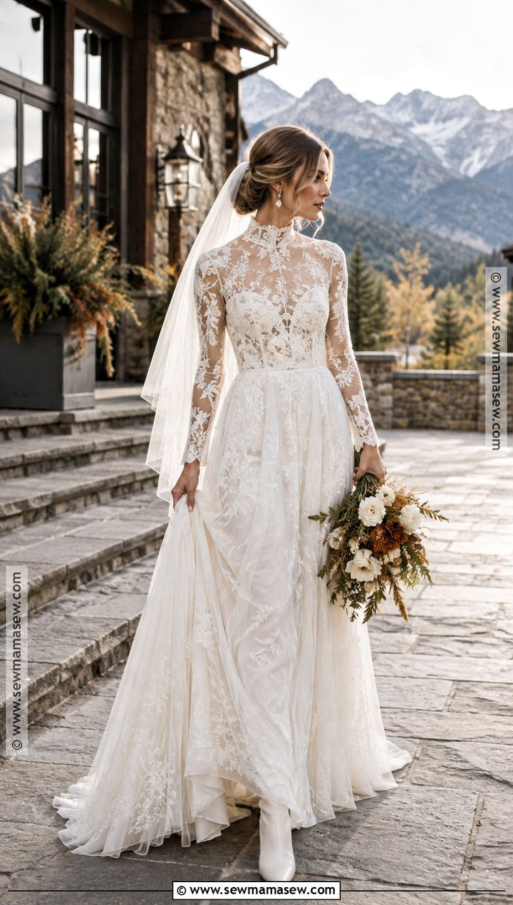 High Neck Boho Autumn Wedding Dress - 15 boho autumn wedding dress ideas