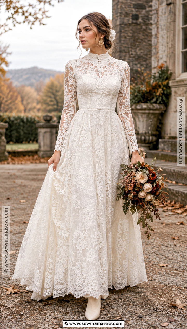High Neck Boho Wedding Dress With Vintage Accessories - 15 boho wedding dress fall ideas