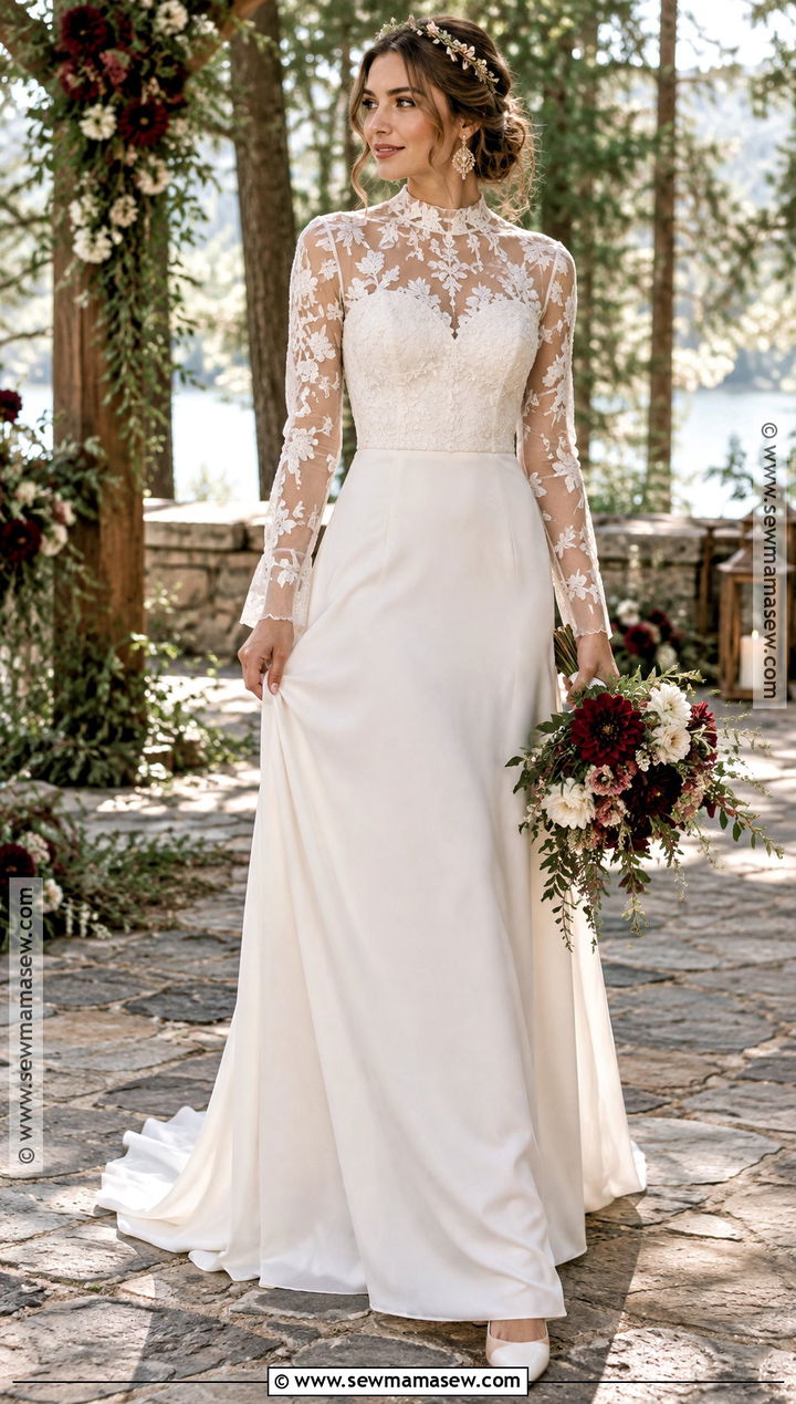 High Neck Boho Wedding Dress - 15 fall boho wedding dress ideas