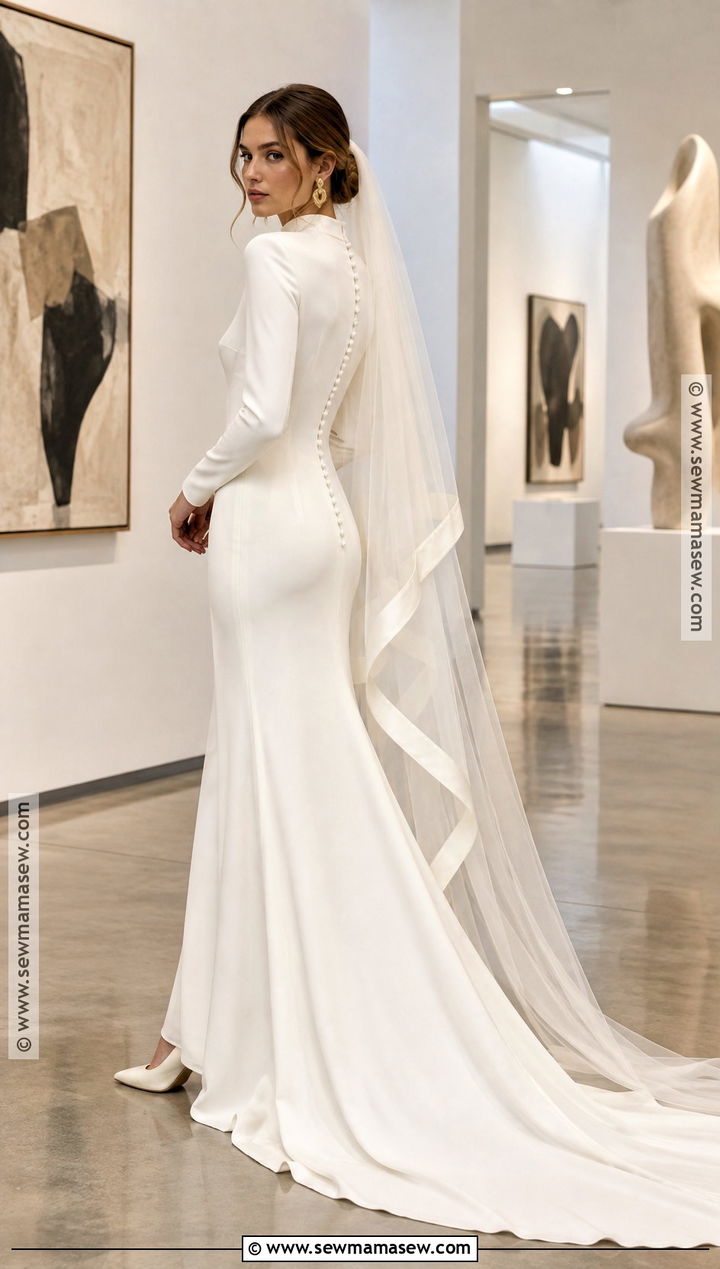 High Neck Crepe Bridal Dress - 15 autumn bridal dress ideas