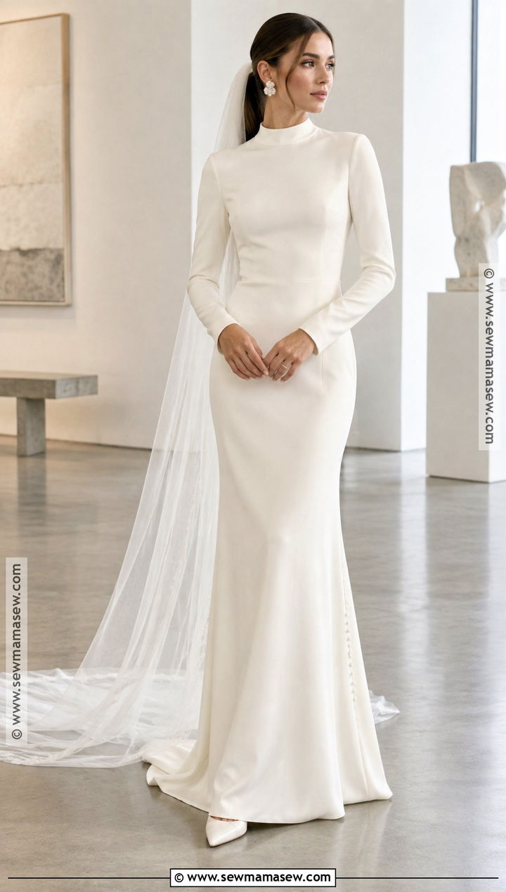High Neck Crepe Column Wedding Dress - 15 Late Fall Wedding Dress Ideas