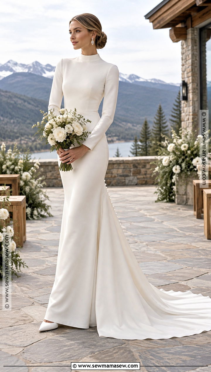 High Neck Crepe Fall Wedding Dress - 15 Wedding Dress For Fall Outdoor Wedding Ideas