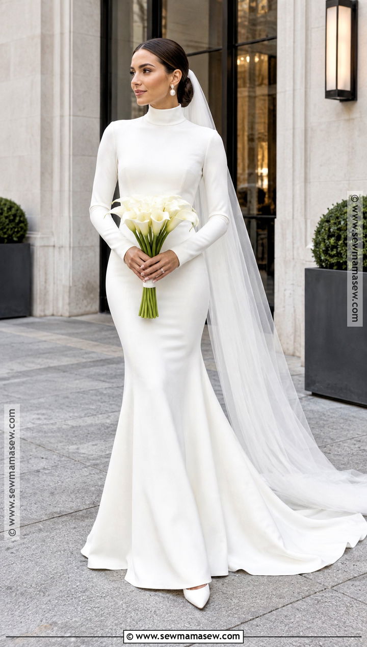 High Neck Crepe Mermaid Wedding Dress - 15 Fall Mermaid Wedding Dress Ideas