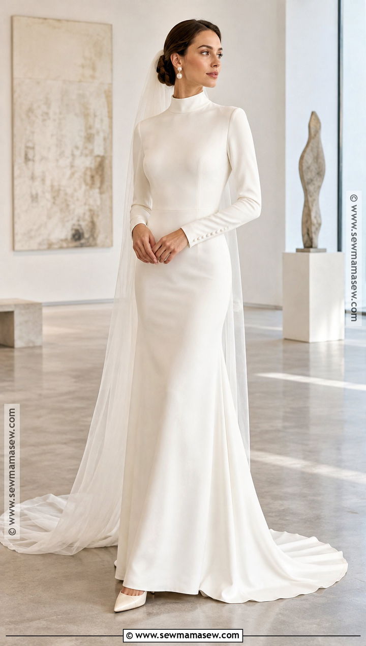 High Neck Crepe October Wedding Gown - 15 October Wedding Gowns