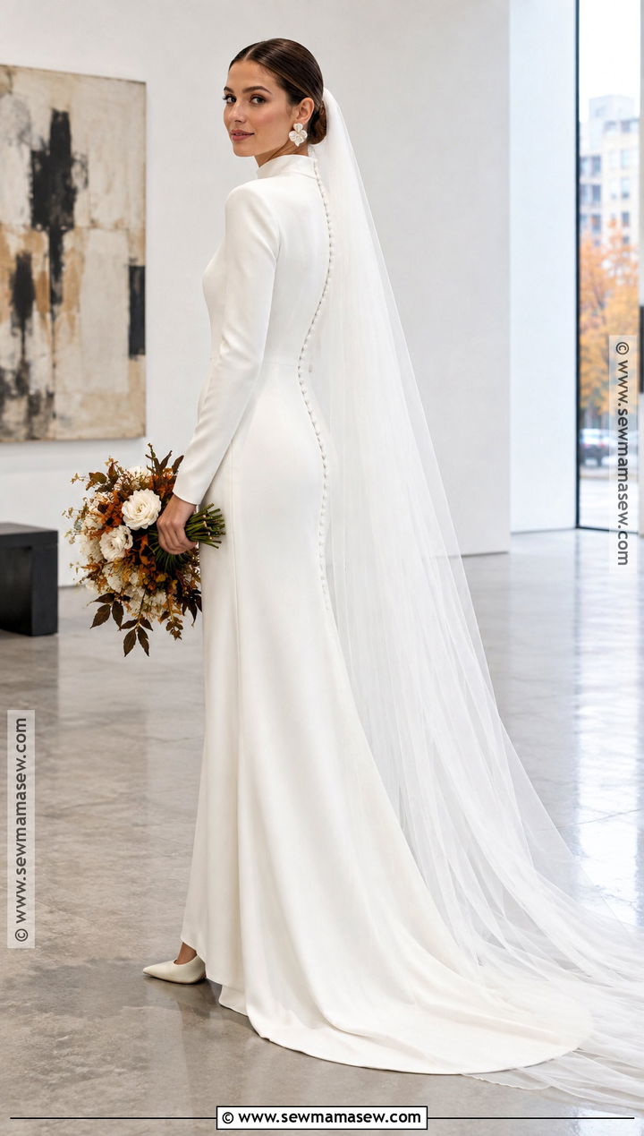 High Neck Crepe Wedding Dress - 15 Fall Bride Wedding Dress Ideas