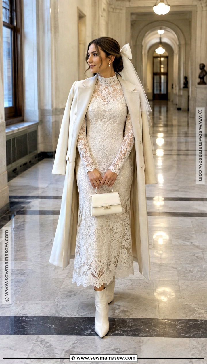 High Neck Fall Courthouse Wedding Dress - 20 fall courthouse wedding dress ideas