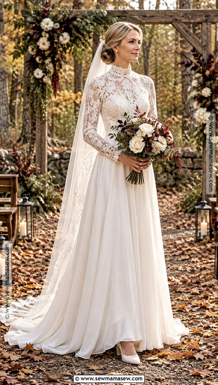 High Neck Fall Forest Wedding Dress - 15 fall forest wedding dress ideas