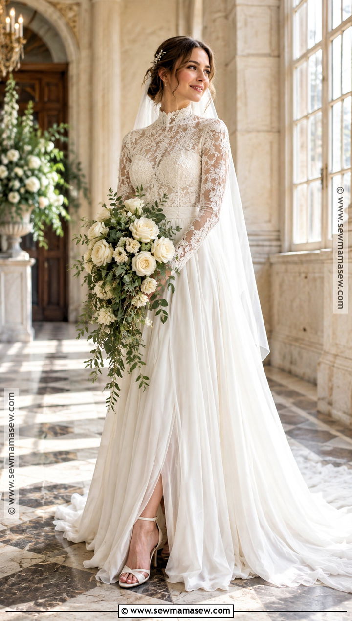High Neck Fall Wedding Dress - 20 wedding dress for fall ideas