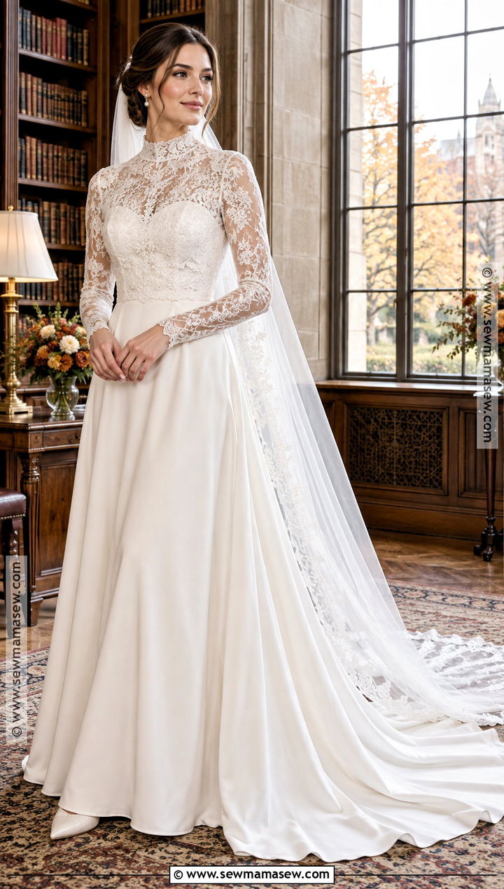 High Neck Lace Autumn Wedding Dress - 25 autumn wedding dress ideas