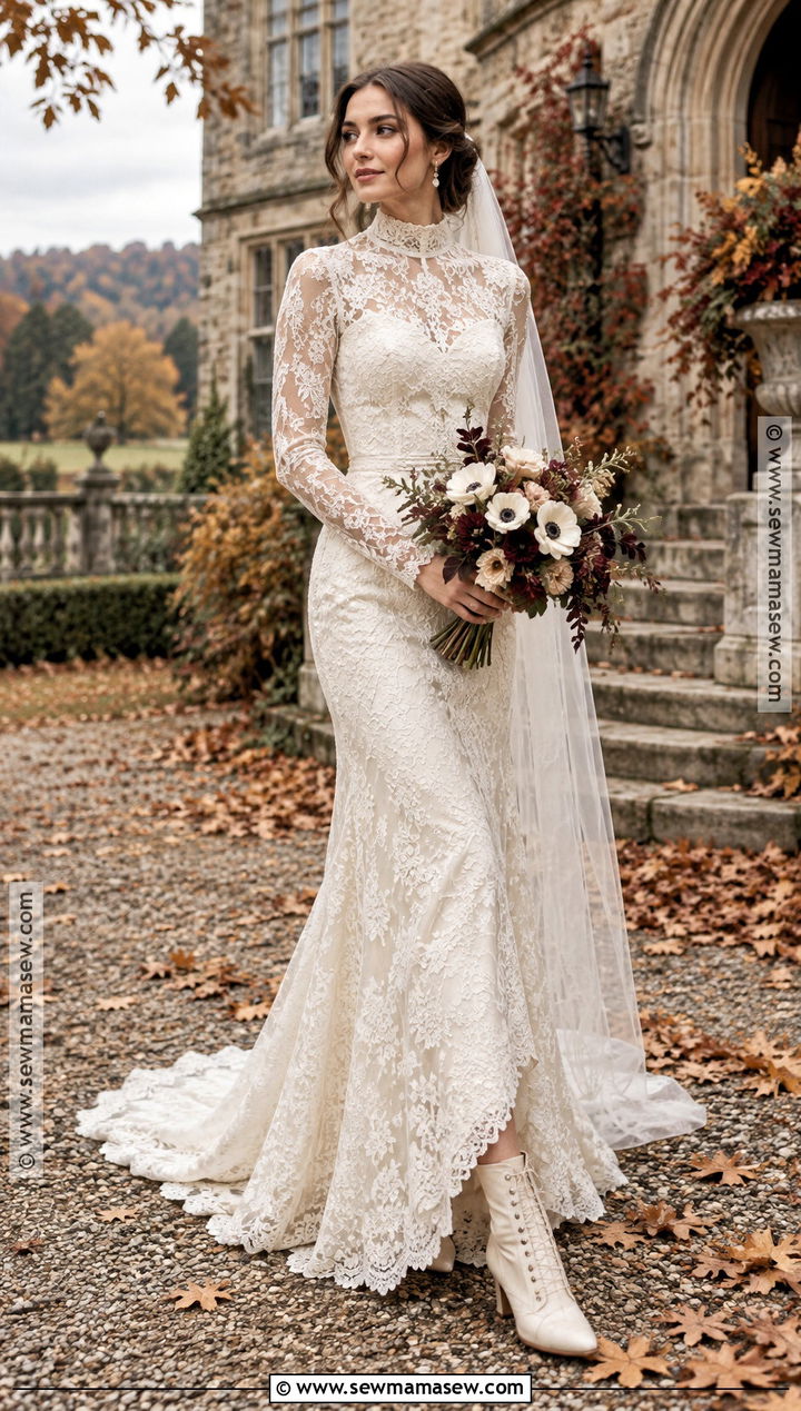High Neck Lace Autumn Wedding Dress - 20 autumn wedding dress the bride ideas