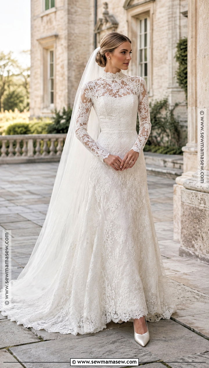 High Neck Lace Early Fall Wedding Dress - 15 early fall wedding dress ideas