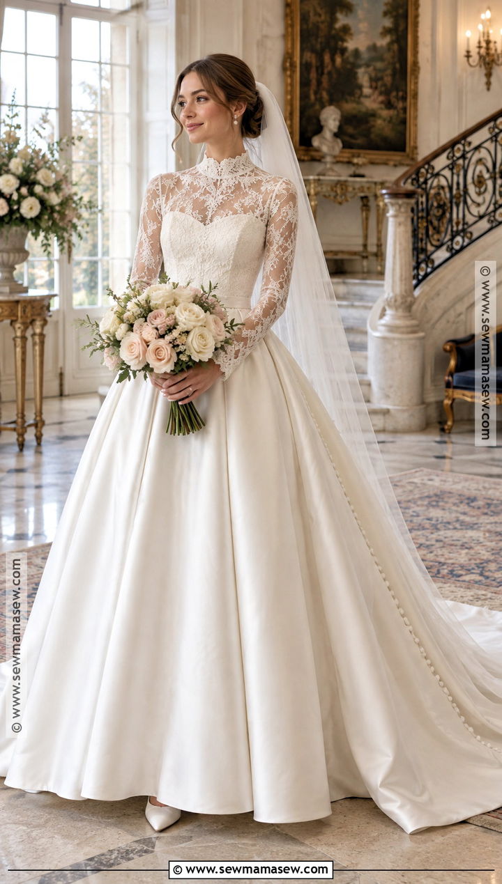 High Neck Lace Fall Wedding Ballgown - 15 fall wedding dress ballgown ideas