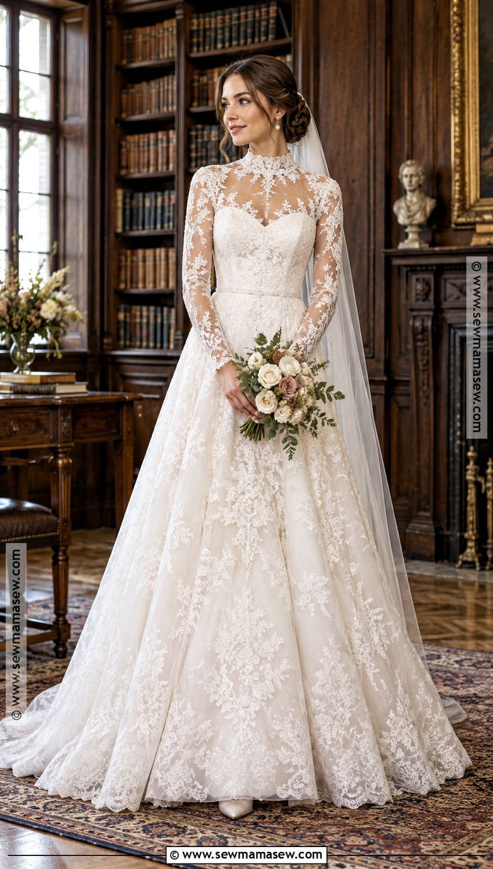 High Neck Lace Fall Wedding Dress - 15 fall wedding dress ideas brides
