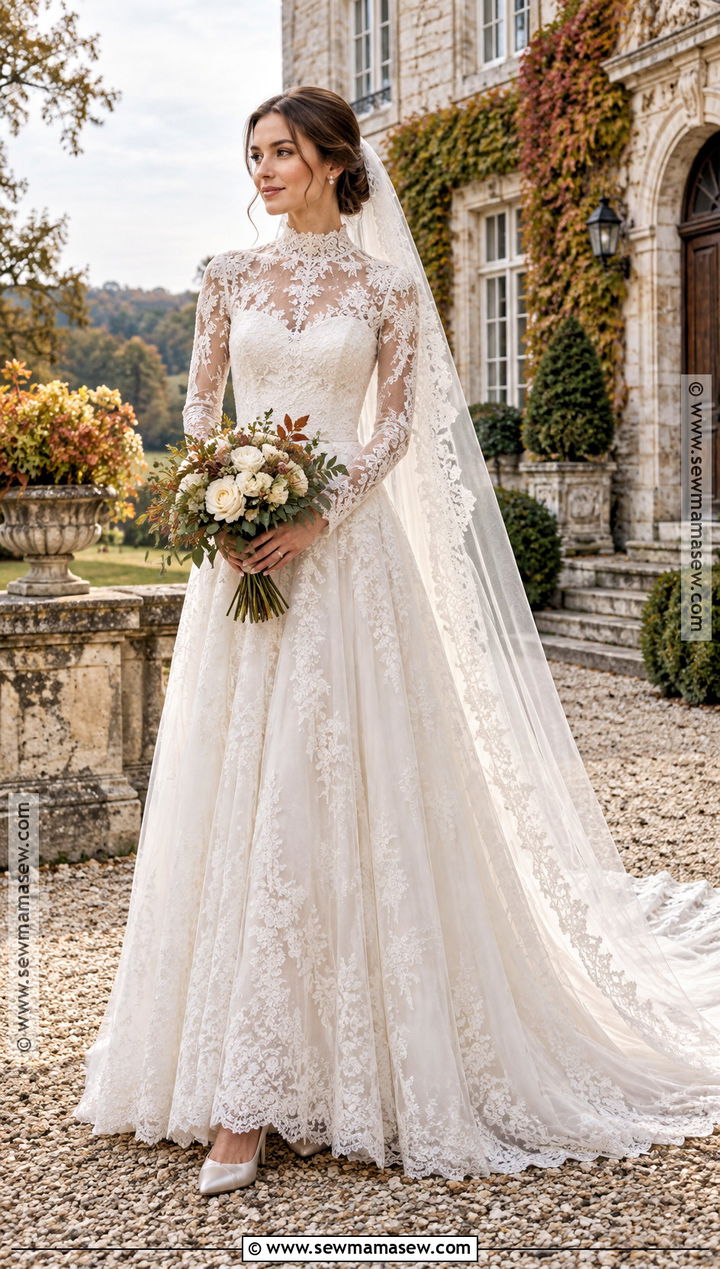High Neck Lace Fall Wedding Dress - 25 fall wedding dress ideas