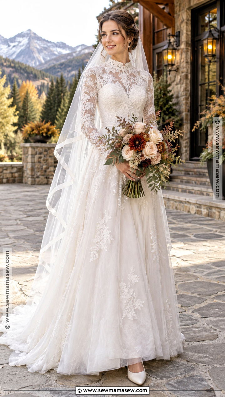 High Neck Lace Fall Wedding Dress - 25 fall wedding dresses bride