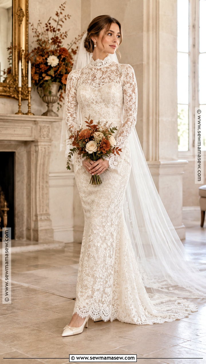 High Neck Lace Sheath Fall Bridal Dress - 20 fall bridal dresses