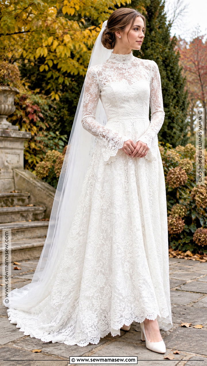 High Neck Lace Wedding Dress - 15 fall lace wedding dress ideas