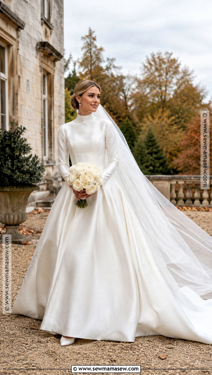 High Neck Satin Ball Gown Wedding Dress - 15 Modest Fall Wedding Dresses