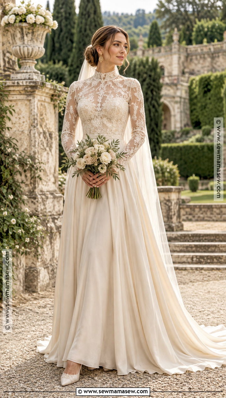 High Neck Soft Autumn Wedding Dress - 20 Soft Autumn Wedding Dress Ideas