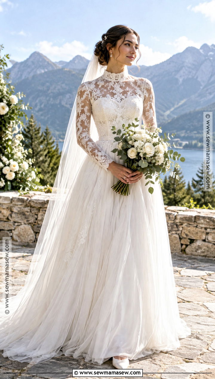 High Neck Wedding Dress With Long Sleeves - 15 september wedding dresses bride