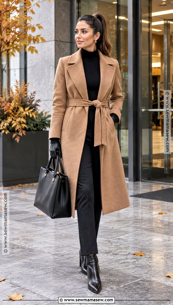 High Ponytail With Belted Coat And Ankle Boots - 15 high ponytail outfit fall ideas