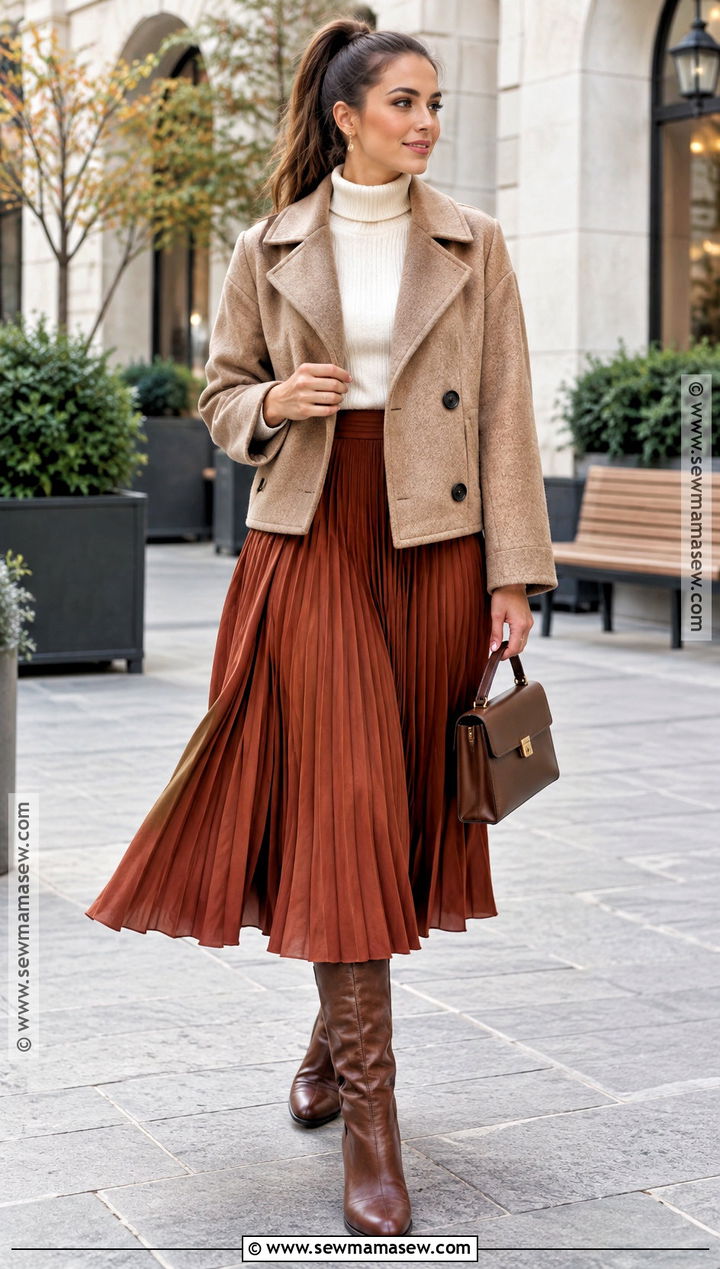 High Ponytail With Turtleneck And Midi Skirt - 15 high ponytail outfit fall ideas